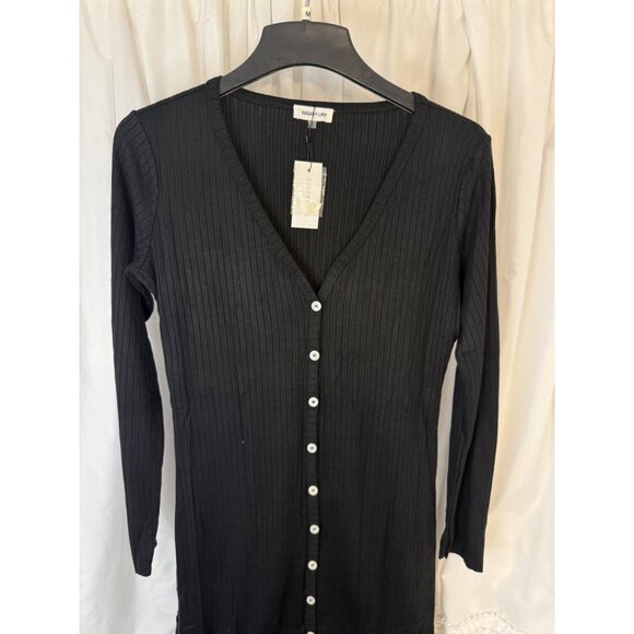 Sugar + Lips Black Ribbed Knit Button-Up Midi Cardigan Dress Size M - Picture 7 of 9